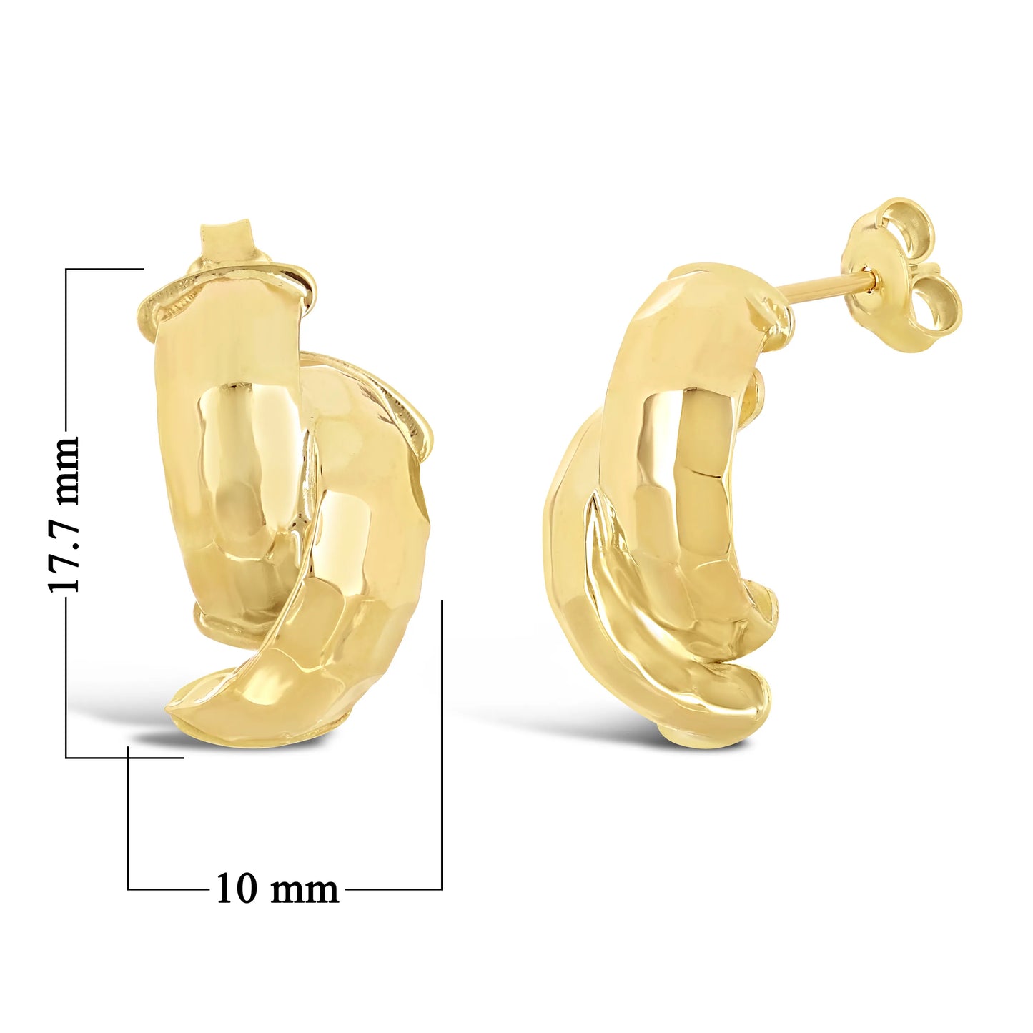 Italian 14k Gold Entwined Textured Quarter Hoop Stud Earrings