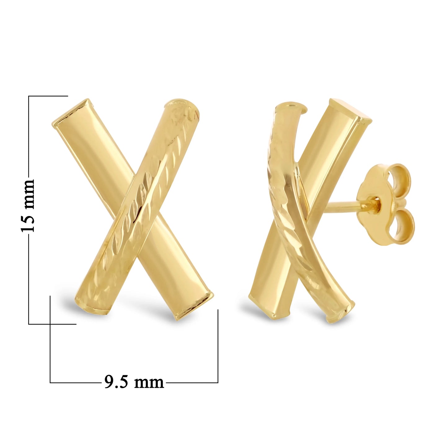 Italian 14k Gold X-Shape Love Bar Stud Earrings