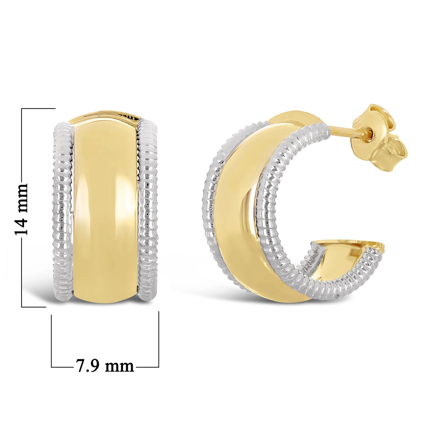 Italian 14k Gold Small Huggie C-Shaped Hoop Earrings