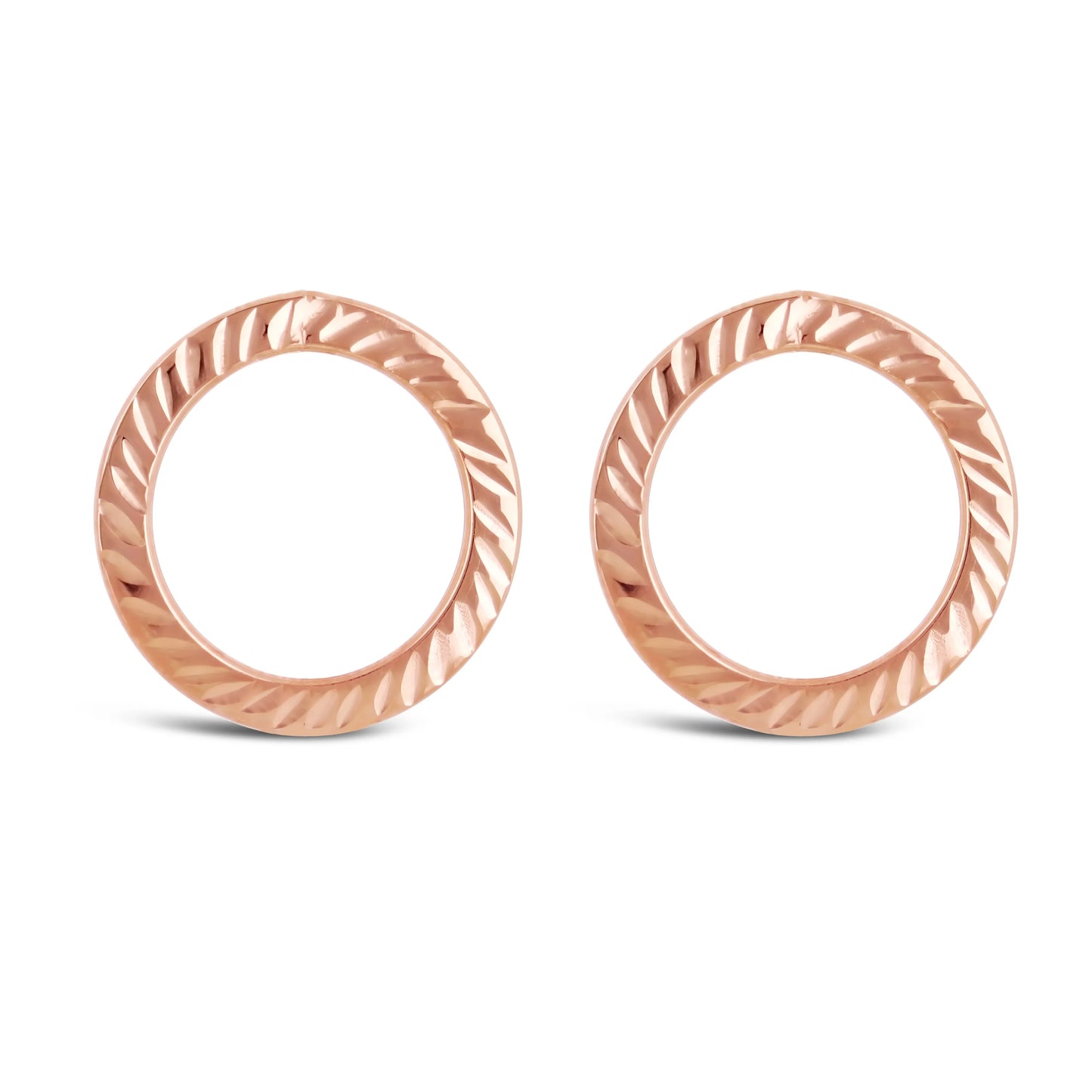 Italian 14k Gold Thin Textured Circle Drop Hoop Stud Earrings