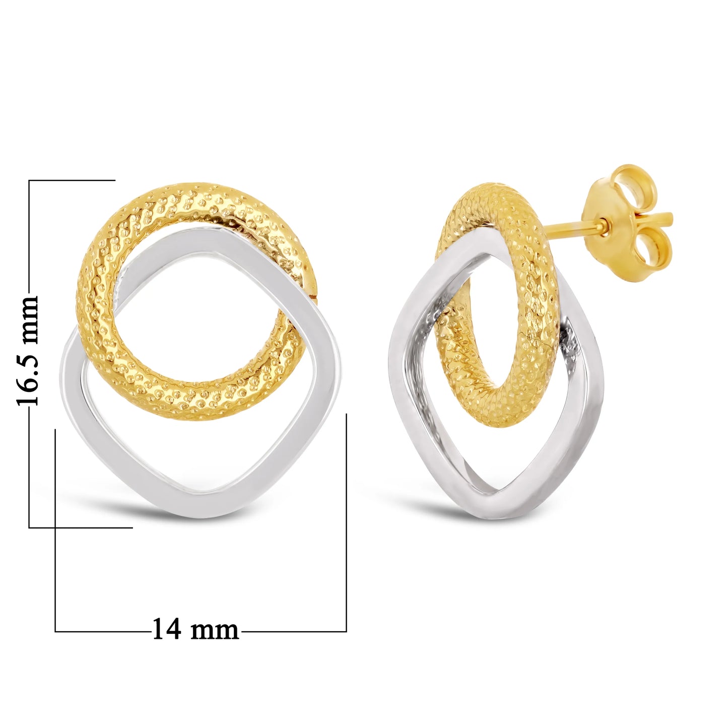 Italian 14k Yellow & White Gold Circle & Square Hoop Stud Earrings