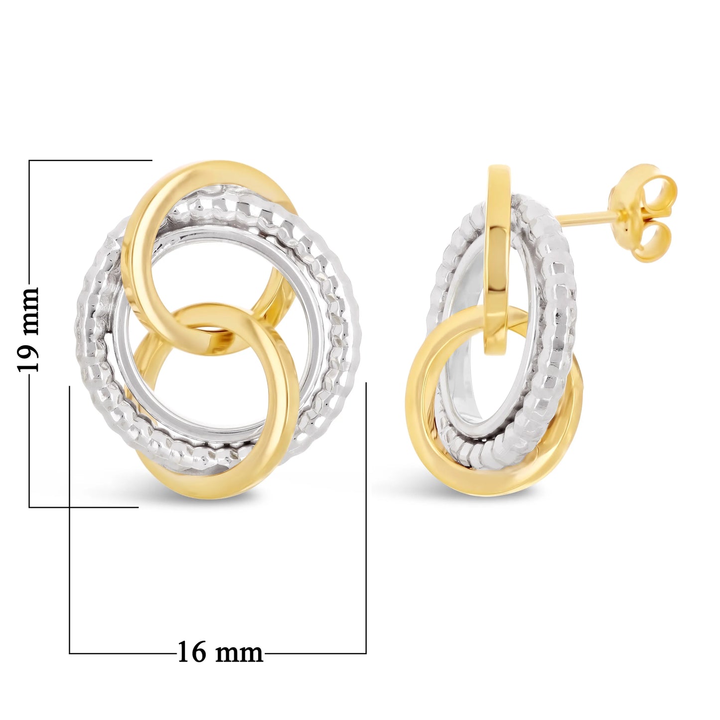 Italian 14k Yellow & White Gold Multiple Textured Love Knot Drop Stud Earrings