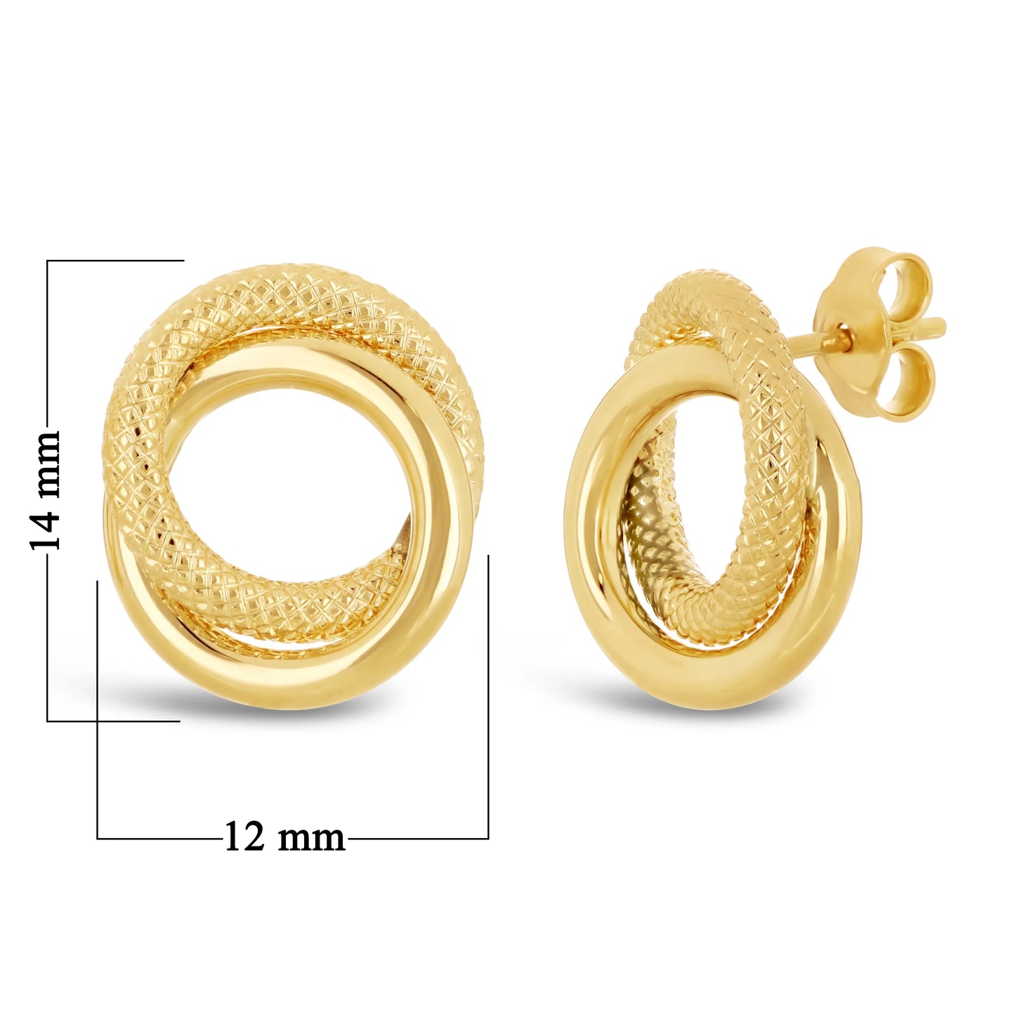 Italian 14k Gold Double Circle Rope Knot Stud Earrings