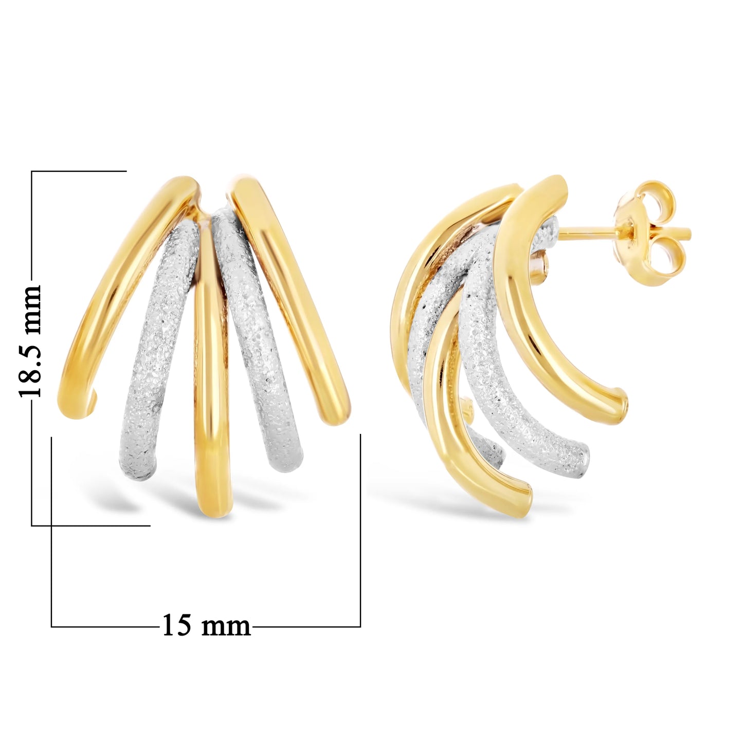 Italian 14k Macaroni Quarter Hoop Stud Earrings