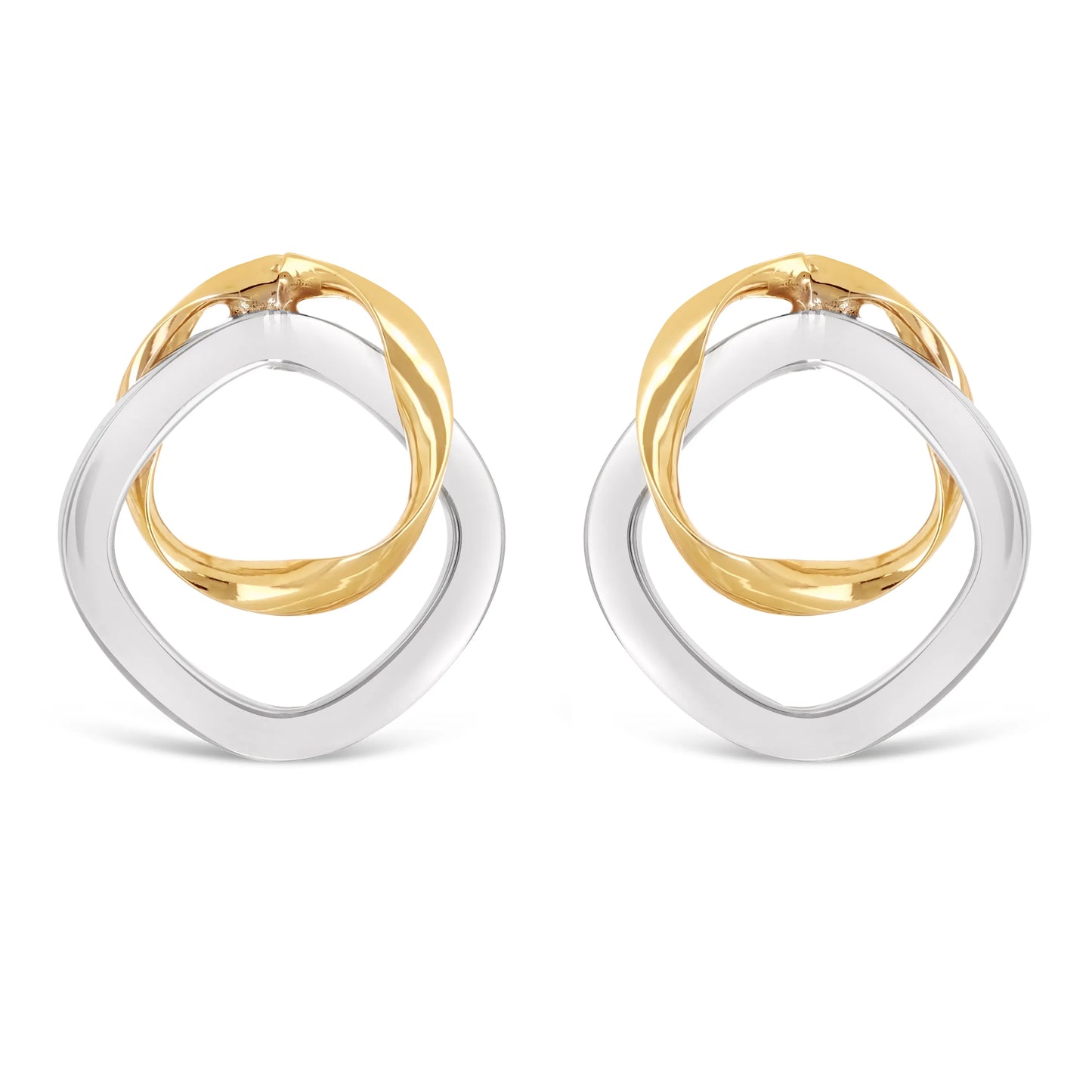 Italian 14k Yellow & White Gold Bright Shine Double Hoop Stud Earrings