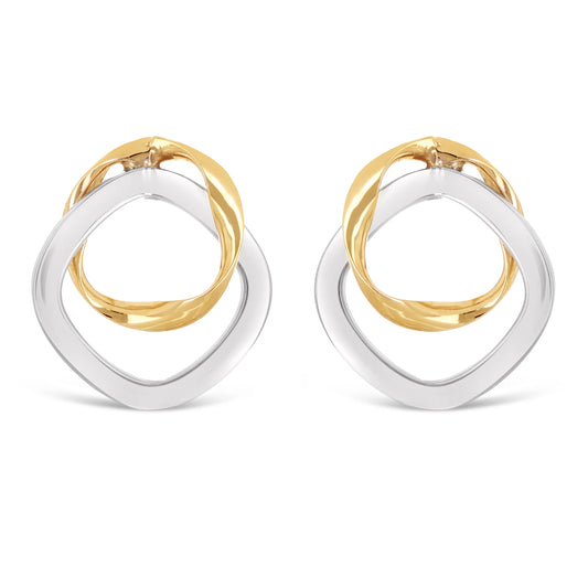 Italian 14k Yellow & White Gold Bright Shine Double Hoop Stud Earrings