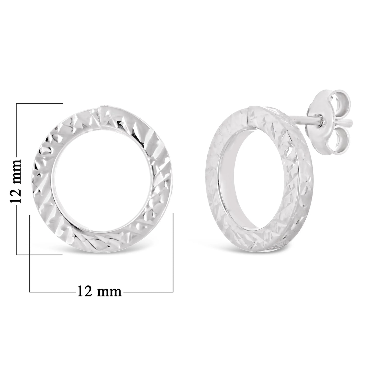 Italian 14k White Gold Petite Textured Eternity Circle Stud Earrings