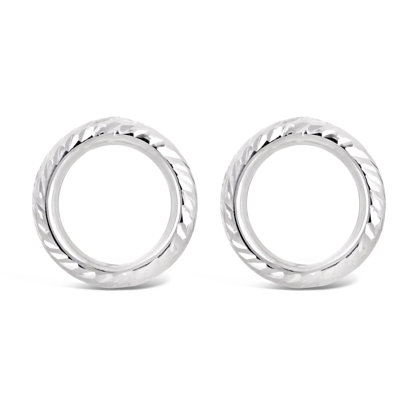 Italian 14k White Gold Diamond-Cut Double Circle Stud Earrings