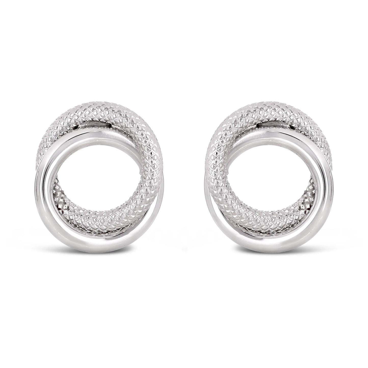 Italian 14k White Gold Braided Rope Love Knot Stud Earrings