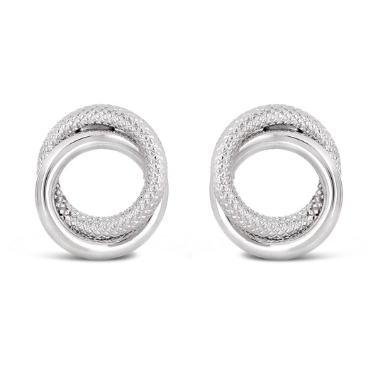 Italian 14k White Gold Braided Rope Love Knot Stud Earrings