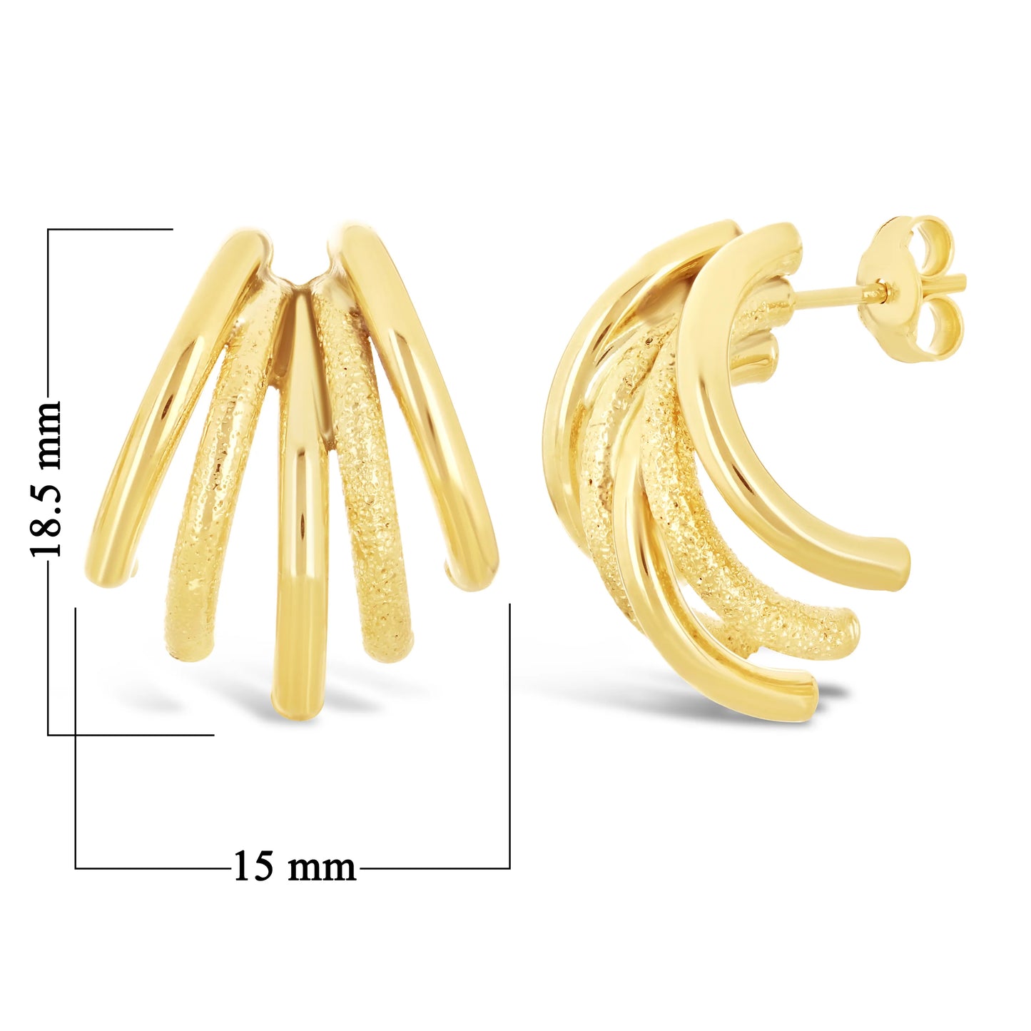 Italian 14k Macaroni Quarter Hoop Stud Earrings